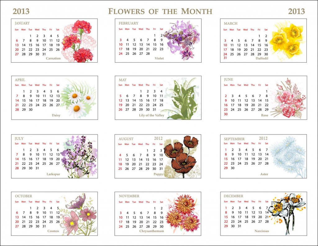 2013 Flowers of Month Calendar