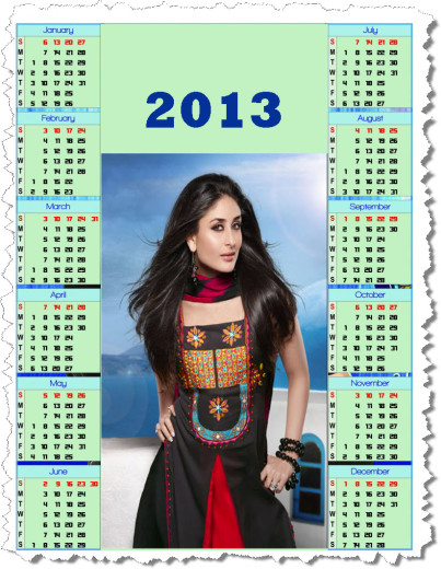 calendar2013- sexy Bollywood Actress female Kareena Kapoor wallpaper