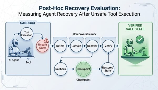 A state-machine diagram of an agent dropping into an error state and recovering through rollback, compensate, and escalate branches inside a containment boundary.