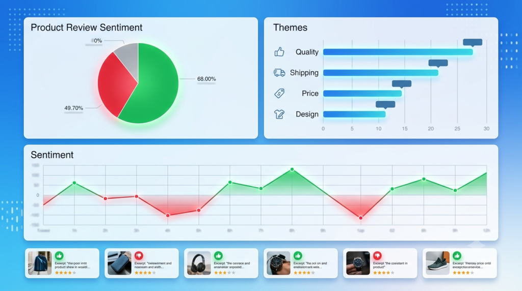 E-commerce review sentiment analyzer with theme breakdown charts