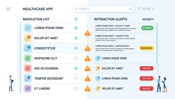 Medication interaction checker app showing drug interaction warnings